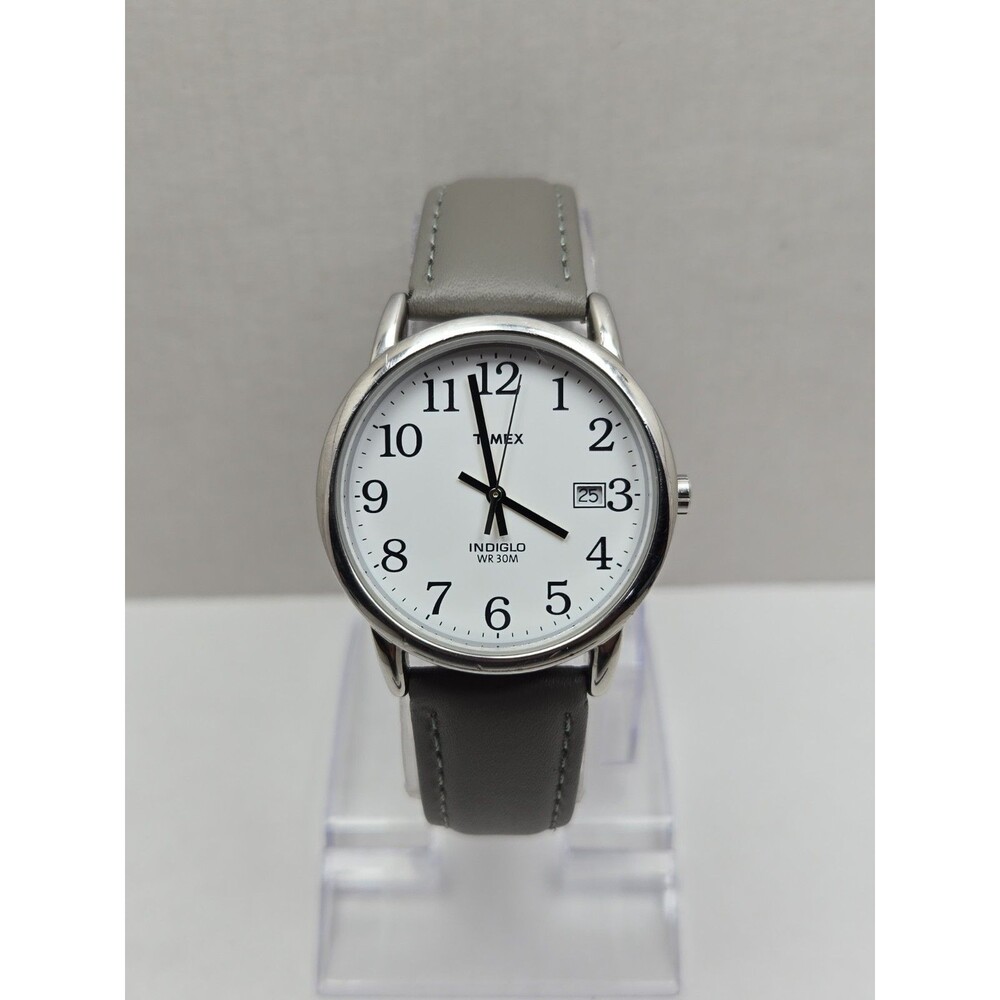 Timex Easy Reader Mens 35mm Indiglo Date Quartz Watch Leather New Battery
